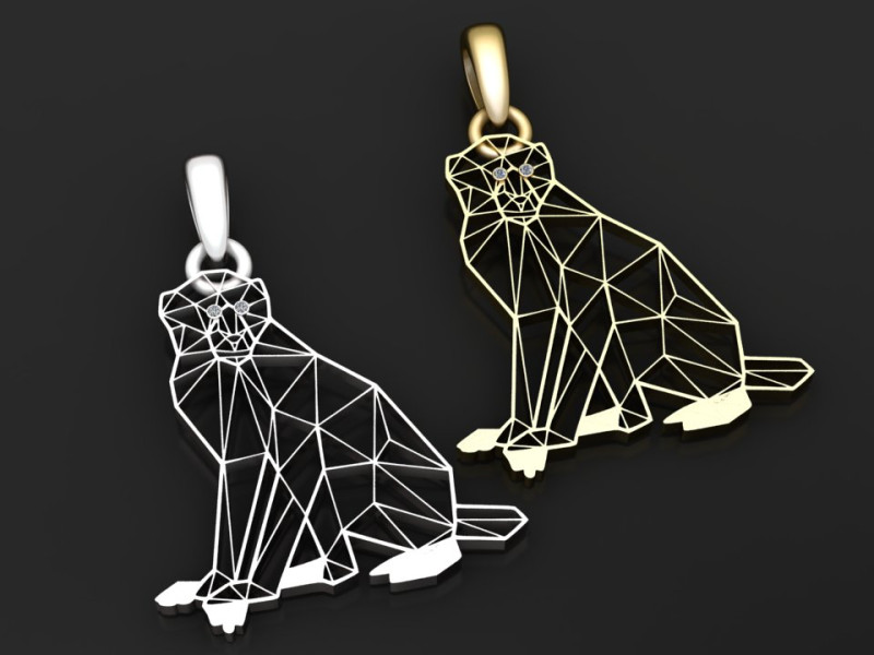 Geometric Sitting Cat Pendant Modelo de impresión 3D .c4d .max .obj .3ds .fbx .stl .blend