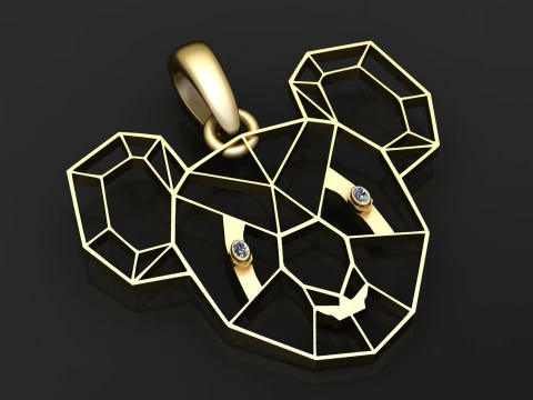 Geometric Panda Face Pendant 3D Print Model