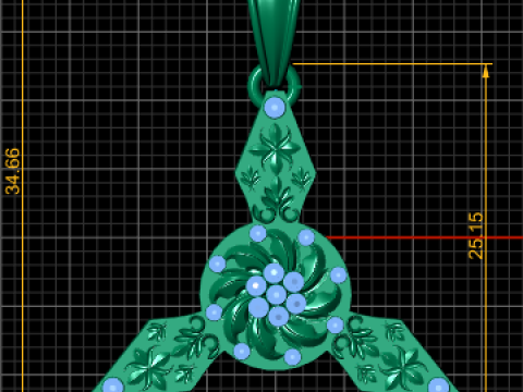 Floral Trident Swirl Pendant 3D Принт Модель