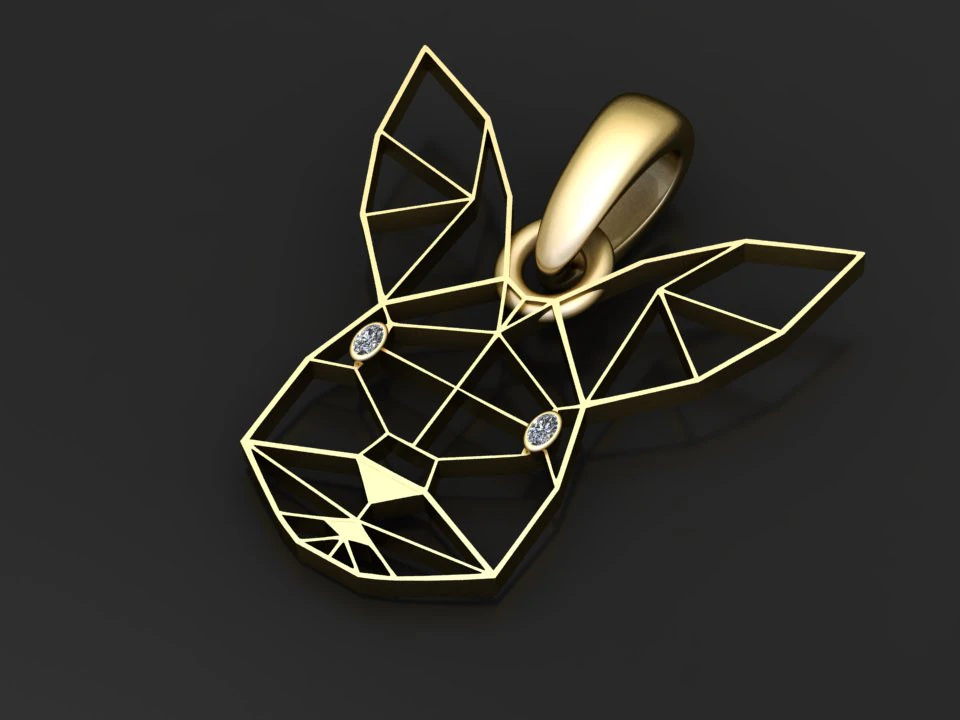 Geometric Bunny Head Pendant 3D Print Model .c4d .max .obj .3ds .fbx .stl .blend 