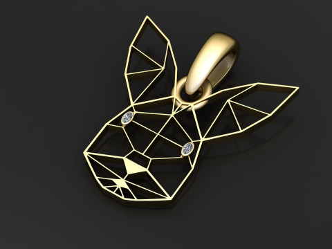 Geometric Bunny Head Pendant 3D Print Model