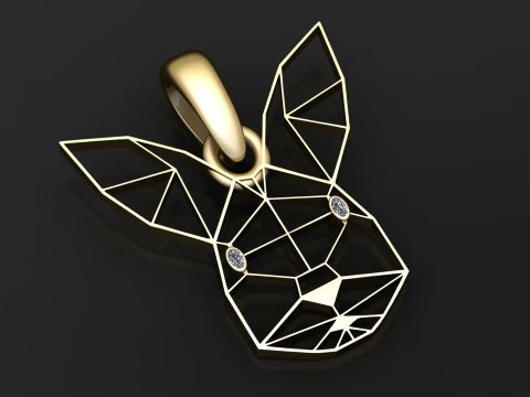 Geometric Bunny Head Pendant 3D Print Model