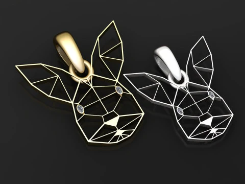Geometric Bunny Head Pendant 3D Print Model