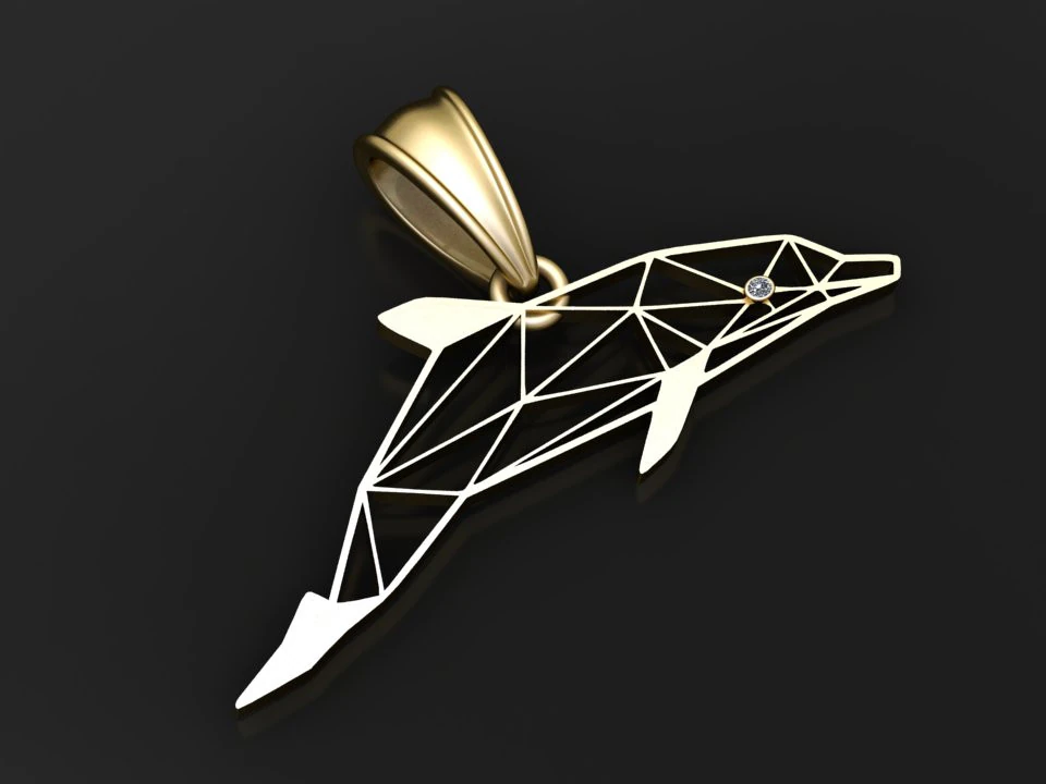 Geometric Dolphin Pendant 3D Print Model .c4d .max .obj .3ds .fbx .stl .blend 