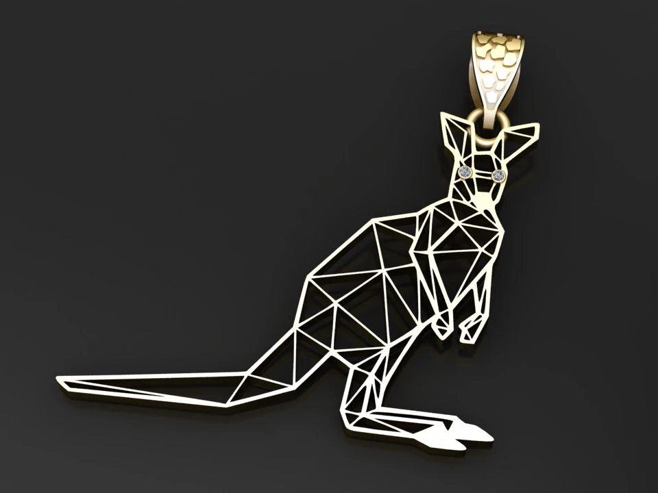 Kangaroo gold pendant 3D Print Model .c4d .max .obj .3ds .fbx .stl .blend