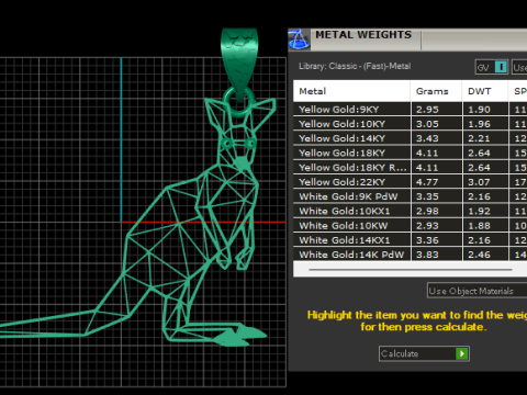 カンガルーゴールドペンダント 3Dプリントモデル
