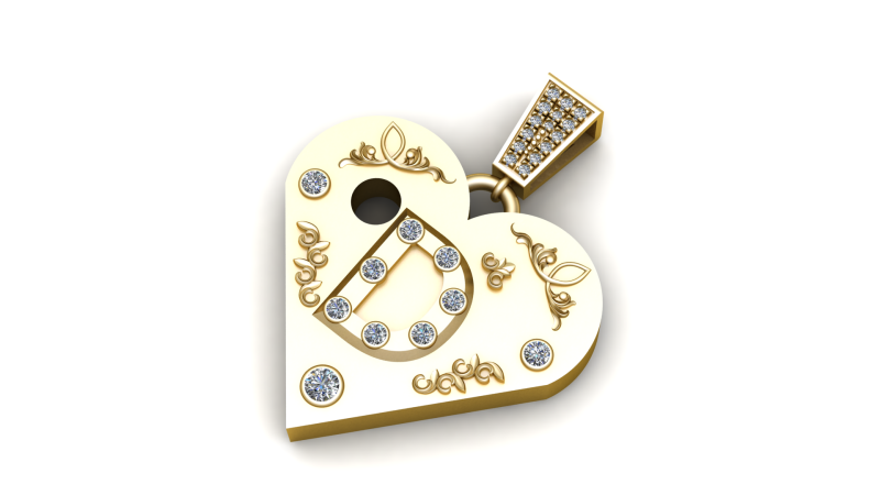 D Gold Heart Pendant 3D 打印模型 .c4d .max .obj .3ds .fbx .stl .blend