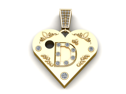 D Gold Heart Pendant 3D 打印模型