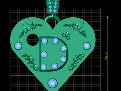D Gold Heart Pendant 3D 打印模型