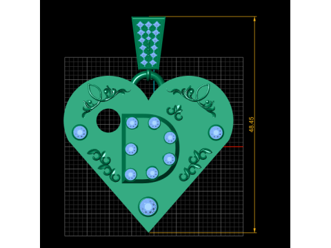 D Gold Heart Pendant 3D 打印模型