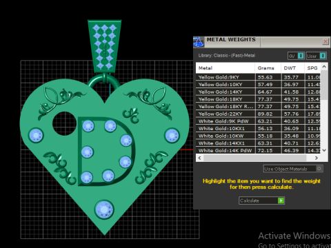 D Gold Heart Pendant 3D 打印模型