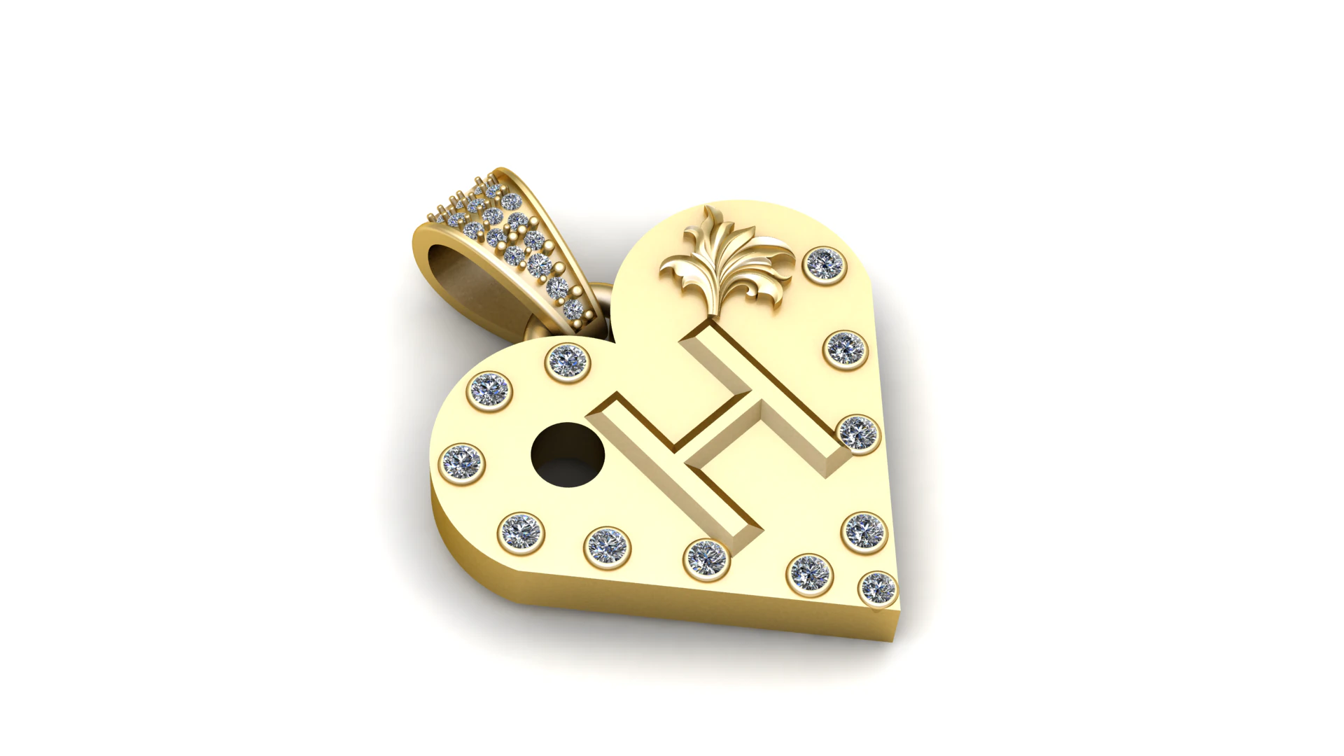 H GOLD HEARTM PENDANT 3D Print Model .c4d .max .obj .3ds .fbx .stl .blend 