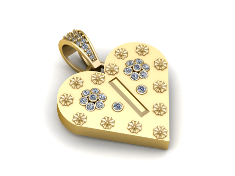 I GOLD HEART PENDANT 3Dプリントモデル