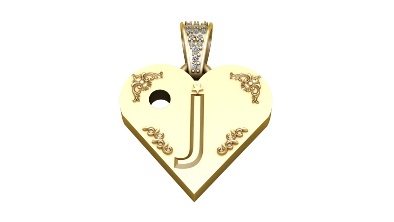 J GOLD HEART PENDANT 3D Print Model .c4d .max .obj .3ds .fbx .stl .blend 
