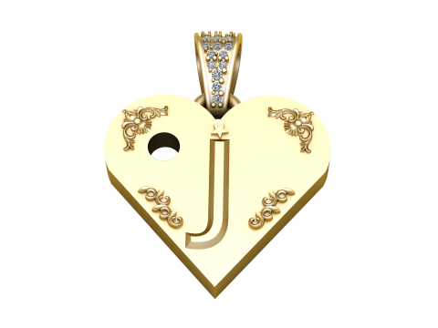 J GOLD HEART PENDANT 3D Print Model