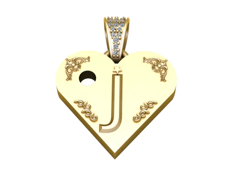 जे गोल्ड हार्ट पेंडेंट 3D प्रिंट मॉडल