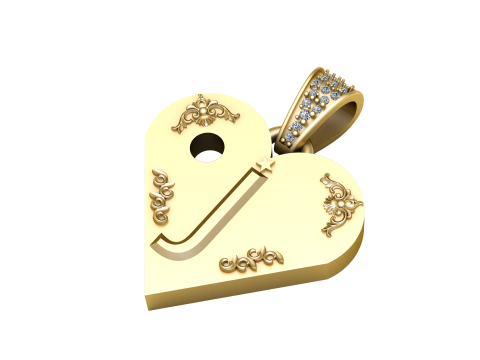 J GOLD HEART PENDANT 3D Print Model