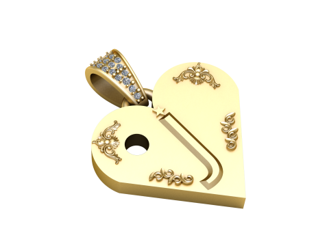 J GOLD HEART PENDANT 3D Print Model