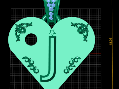 J GOLD HEART PENDANT 3D Print Model