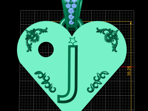 J GOLD HEART PENDANT 3D Print Model