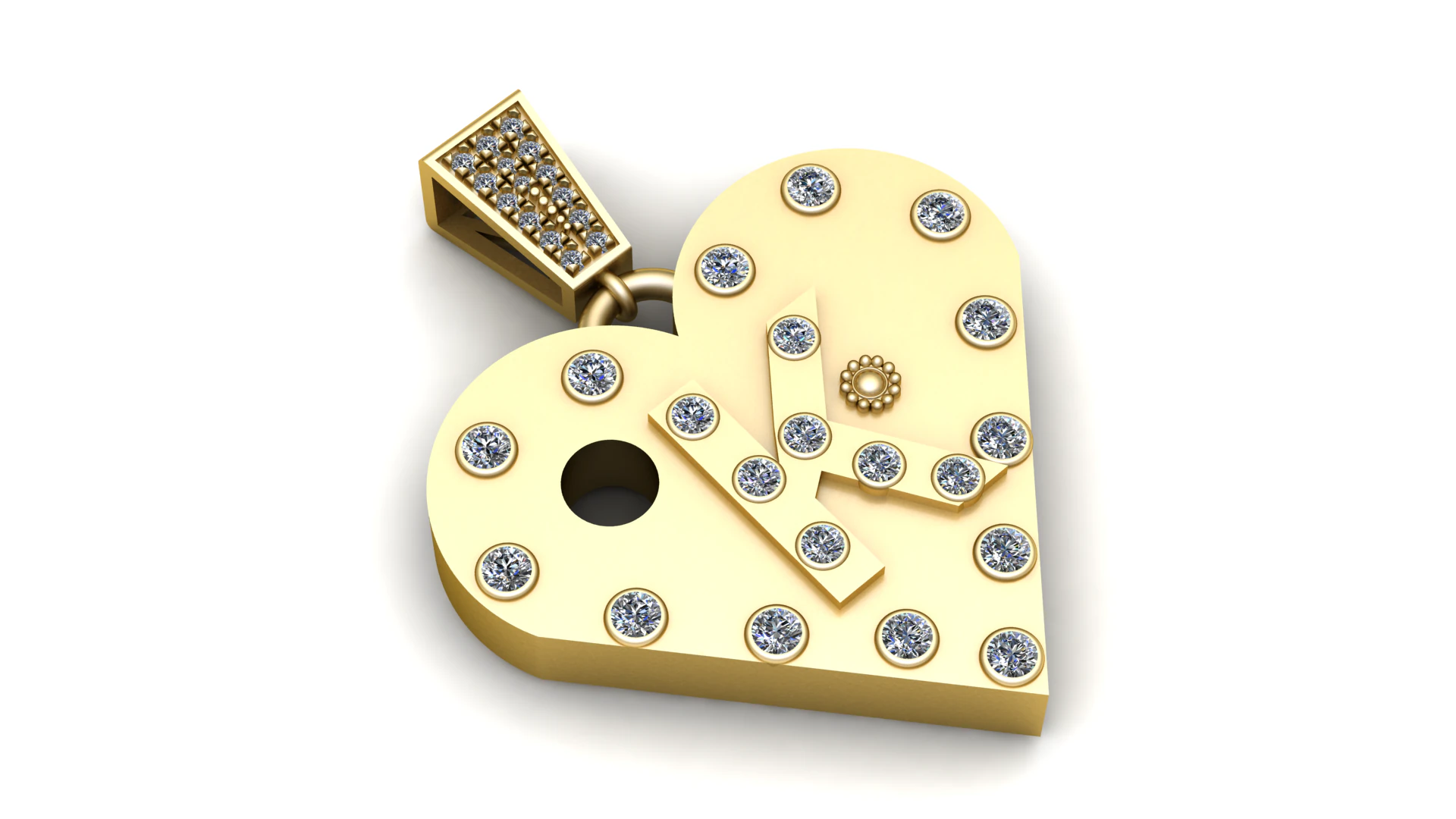 K GOLD HEART PENEDANT 3D Print Model .c4d .max .obj .3ds .fbx .stl .blend