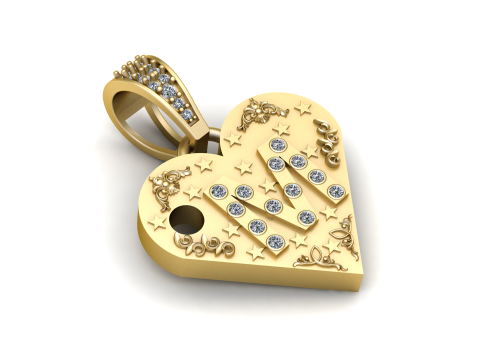 M GOLD HEART PENDANT 3D Print Model