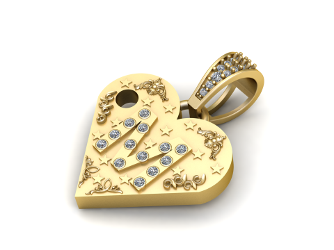 M GOLD HEART PENDANT Model do druku 3D