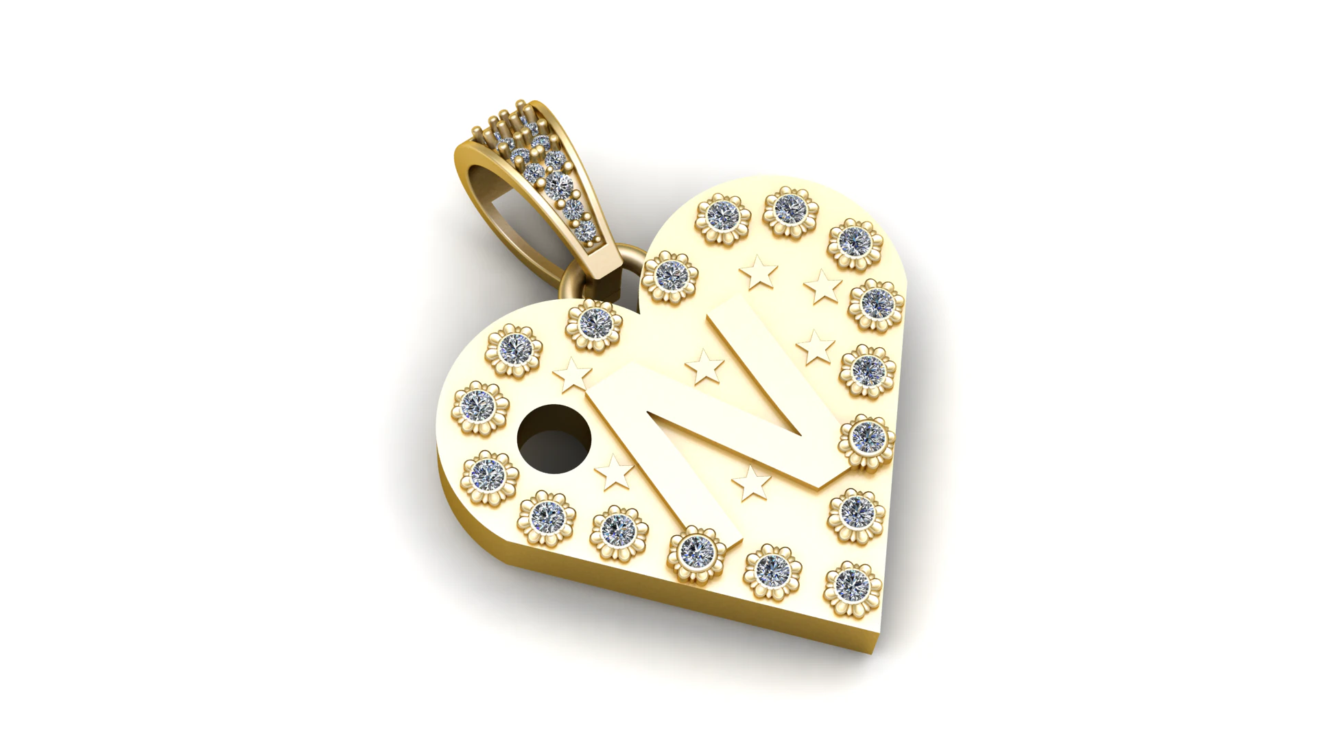 N GOLD HEART PENDANT 3D Print Model .c4d .max .obj .3ds .fbx .stl .blend 