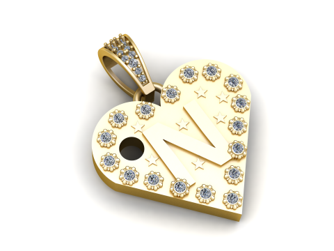 N GOLD HEART PENDANT 3D Baskı Modeli