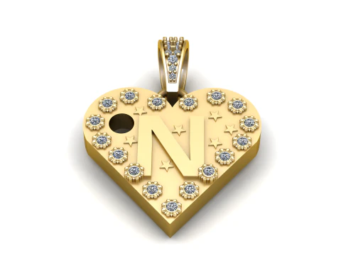 N GOLD HEART PENDANT 3D Print Model