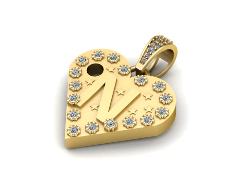 N GOLD HEART PENDANT 3D Print Model