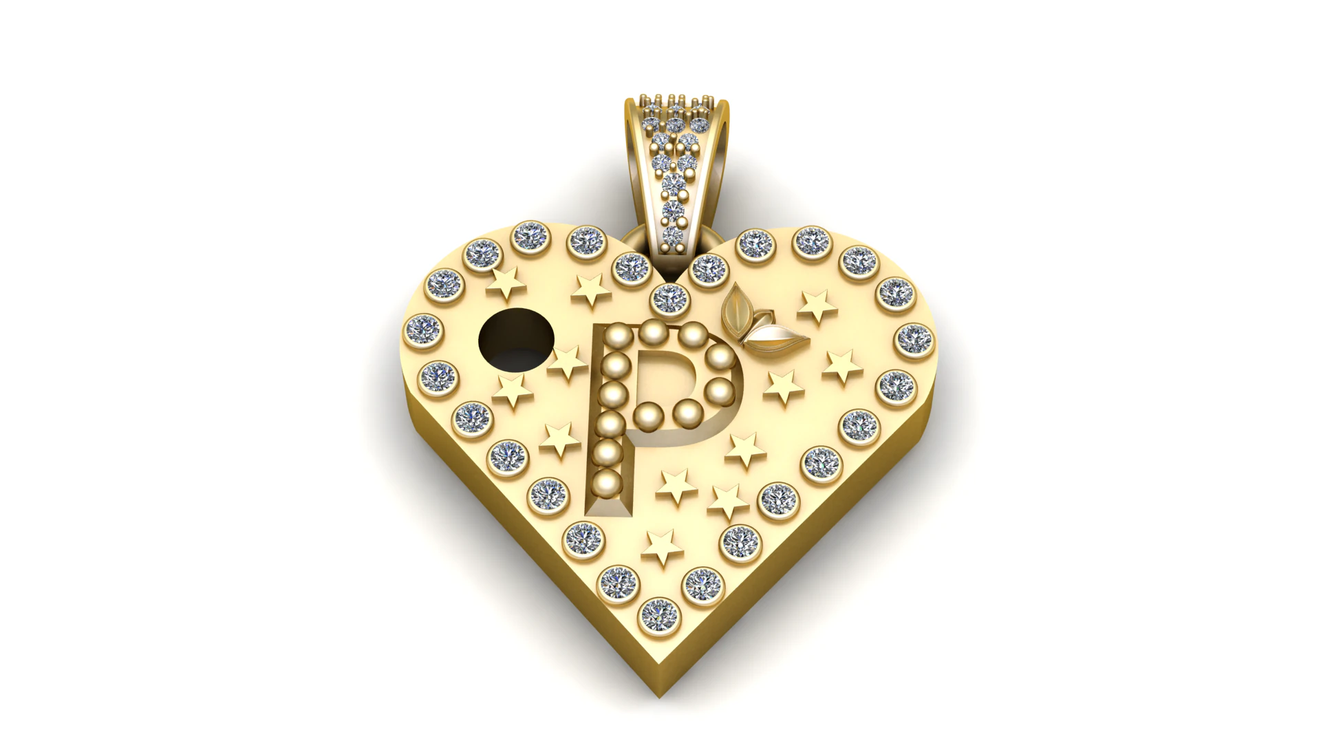 P GOLD HEART PENDANT 3D Print Model .c4d .max .obj .3ds .fbx .stl .blend