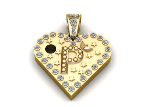 P GOLD HEART PENDANT 3Dプリントモデル