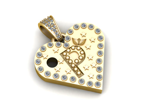 P GOLD HEART PENDANT 3D Print Model