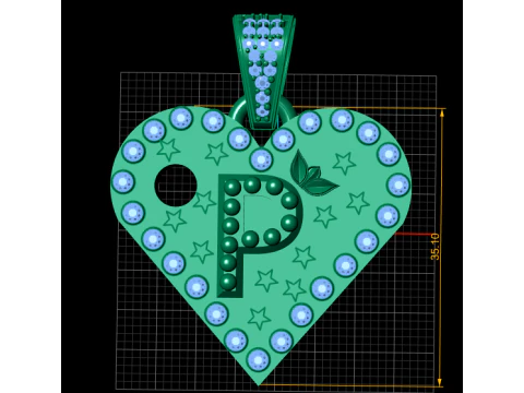 P GOLD HEART PENDANT 3D Print Model