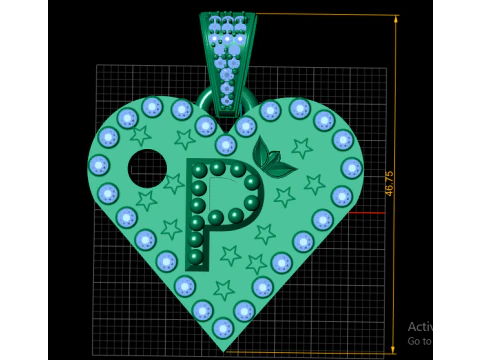P GOLD HEART PENDANT 3D Print Model