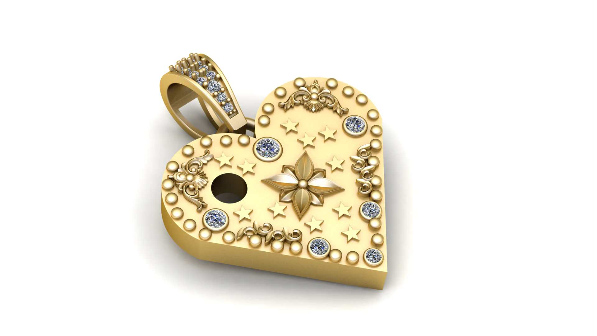 LEAVES GOLD HEART PENDANT 3D Print Model .c4d .max .obj .3ds .fbx .stl .blend 