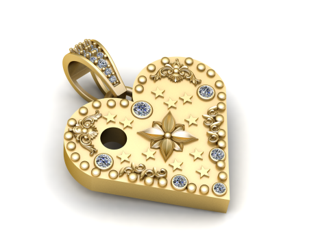 LEAVES GOLD HEART PENDANT 3D Print Model