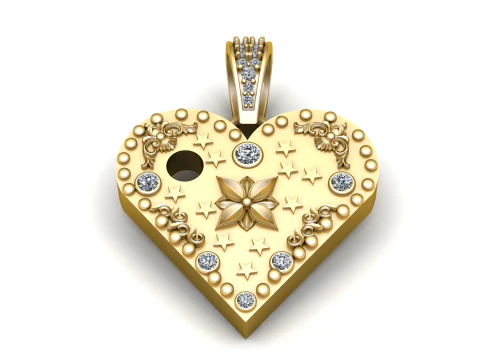 LEAVES GOLD HEART PENDANT 3D Print Model