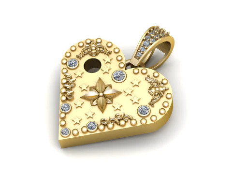 LEAVES GOLD HEART PENDANT 3D Print Model