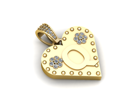 Q GOLD HEART PENDANT Model Cetak 3D