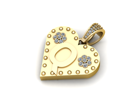 Q GOLD HEART PENDANT Model Cetak 3D