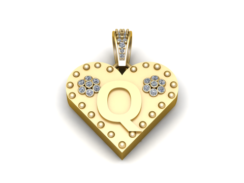 Q GOLD HEART PENDANT Model Cetak 3D