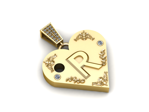 R GOLD HEART PENDANT 3D Принт Модель