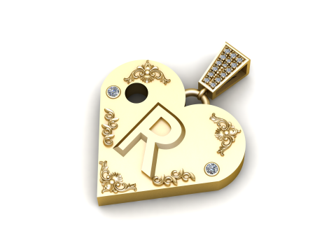 R GOLD HEART PENDANT 3Dプリントモデル