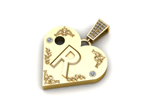 R GOLD HEART PENDANT 3D Print Model