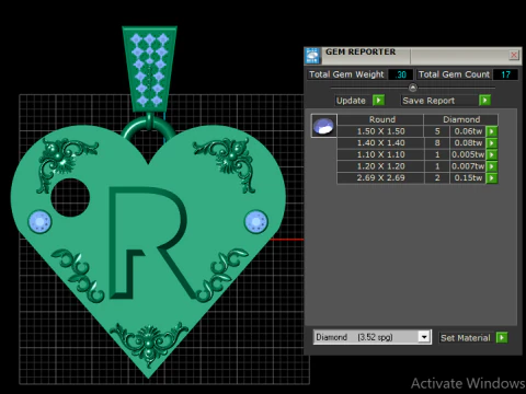 R GOLD HEART PENDANT 3D Print Model