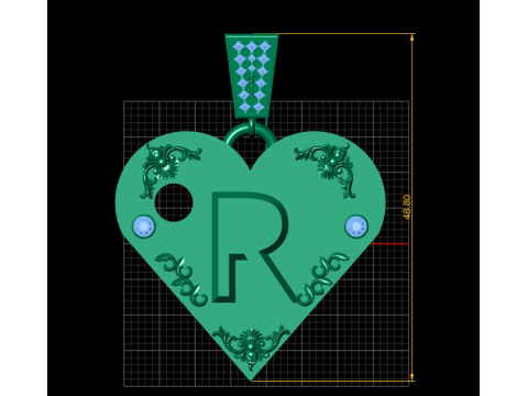 R GOLD HEART PENDANT 3Dプリントモデル