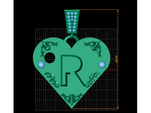 R GOLD HEART PENDANT 3D Print Model