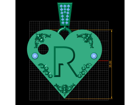 R GOLD HEART PENDANT 3D Print Model